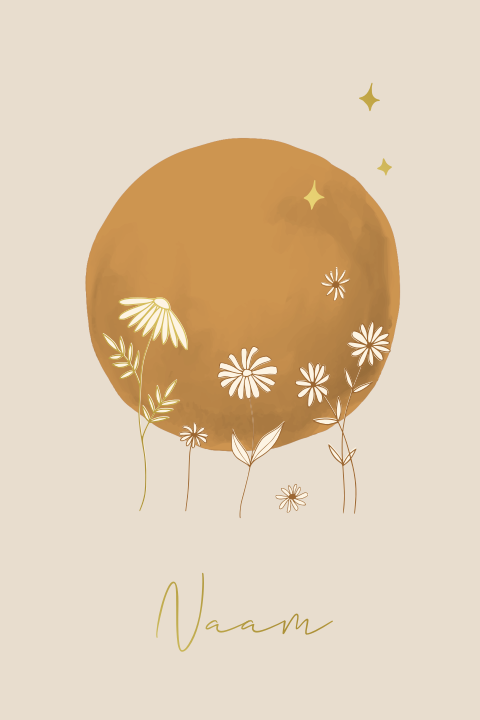 Poster met volle maan en bloemen in folie