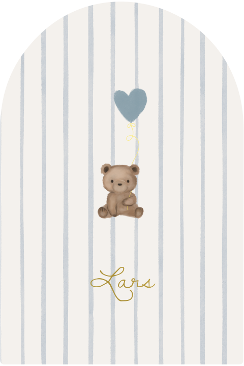 Geboortekaartje aquarel hartjesballon teddybeer boogvorm goudfolie