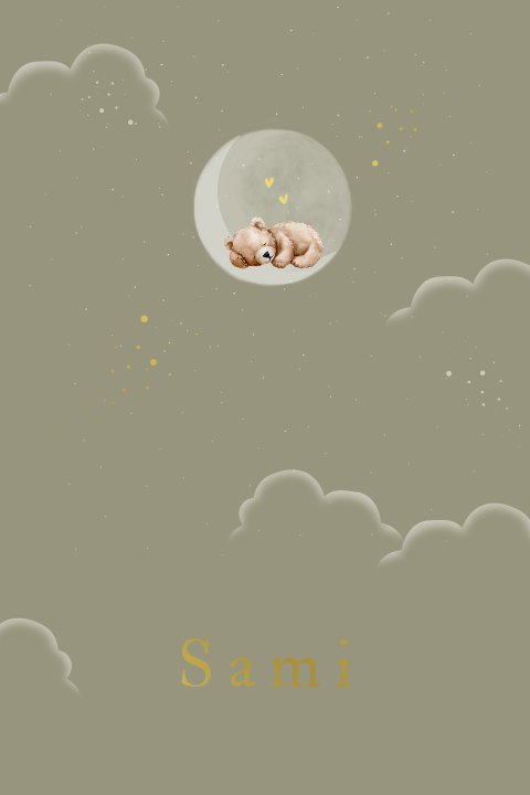 Luxe poster babykamer teddybeer slapend maan goudfolie