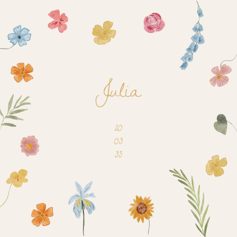 Geboortetegel 15cm aquarel bloemen lente zomer meisje