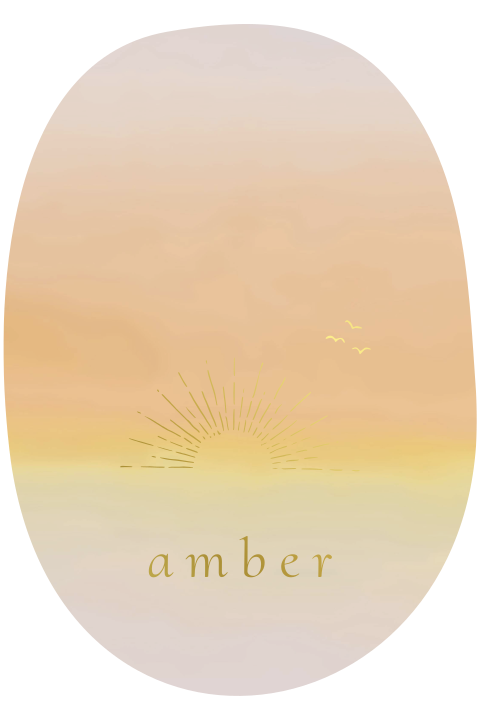 Speels ovaalvorm geboortekaartje met ondergaande zon