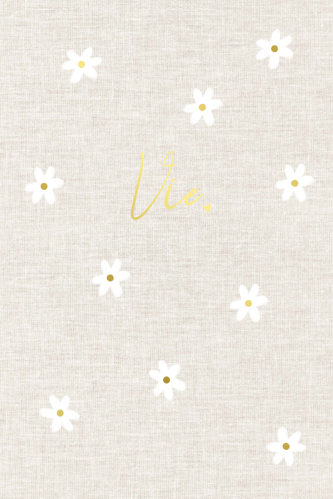 Lief madeliefjes bloemen geboortekaartje met linnenlook en goudfolie