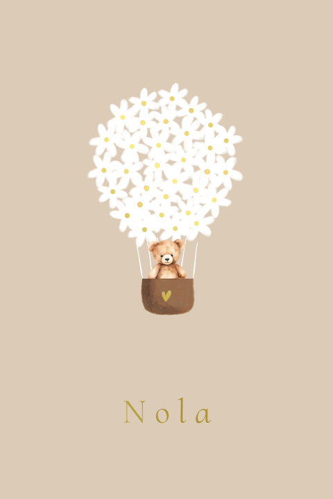 Luxe poster babykamer knuffelbeertje luchtballon madeliefjes goudfolie