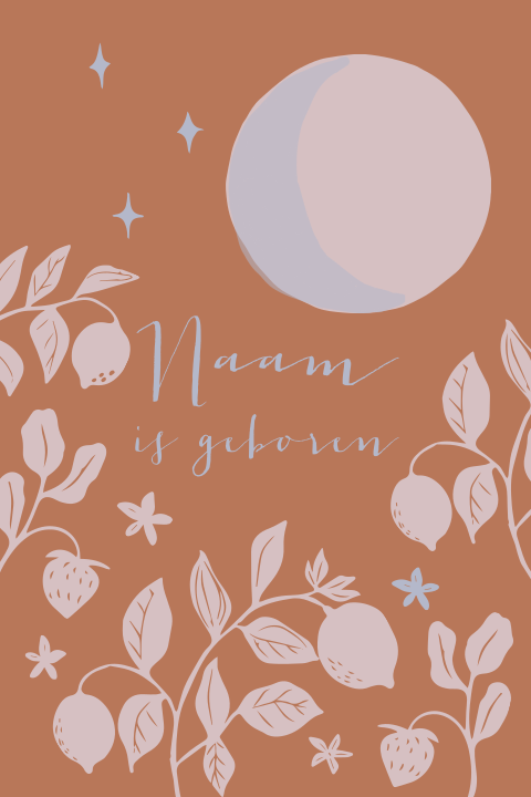 Raamsticker met volle maan en aardbei-ctroenplant