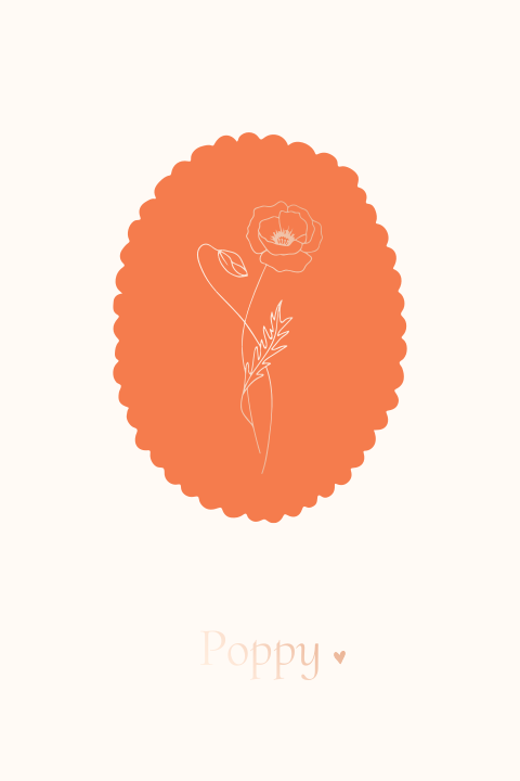 Lief geboortekaartje klaproos geboortebloem augustus ovaal rosegoud