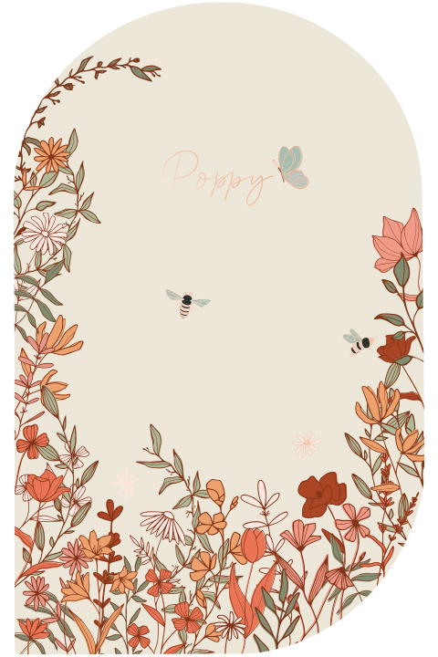 Bijzondere vorm meisjes geboortekaartje met wilde bloemen en bijtjes