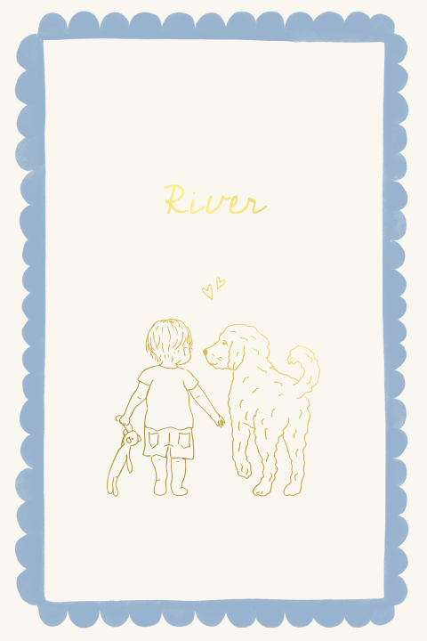 Geboortekaartje golf lijntekening hond huisdier knuffel goudfolie