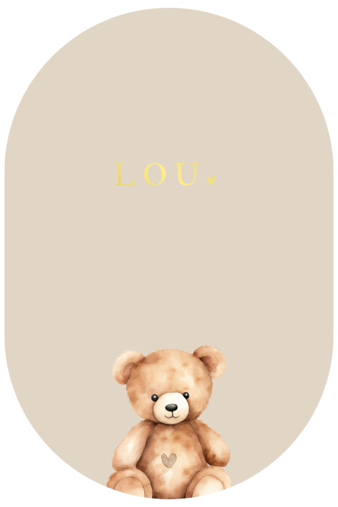 Ovaal minimalistisch geboortekaartje watercolor knuffelbeer koperfolie