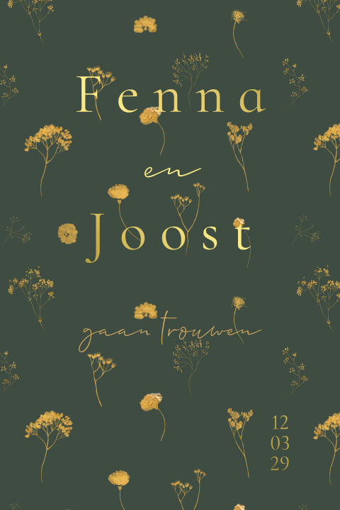 Trouwkaart met gouden bloemen patroon en goudfolie