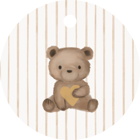 Ronde label gaatje doopsuiker knuffelbeertje streepjes