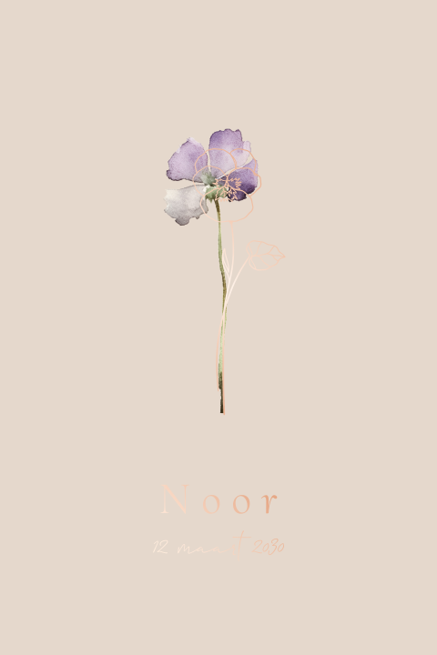Geboortekaartje geboortebloem maand februari viooltje rosegoudfolie