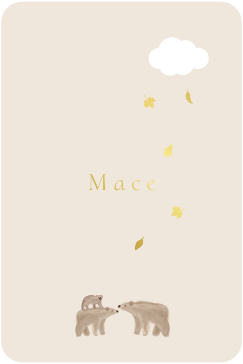 Geboortekaartje wolk uitsnede herfst beerfamilie beige goudfolie