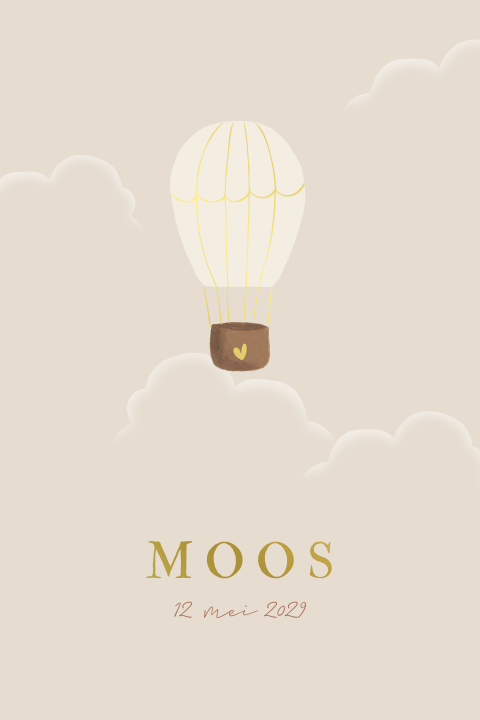 Luxe poster babykamer beige zandkleur luchtballon wolken goudfolie