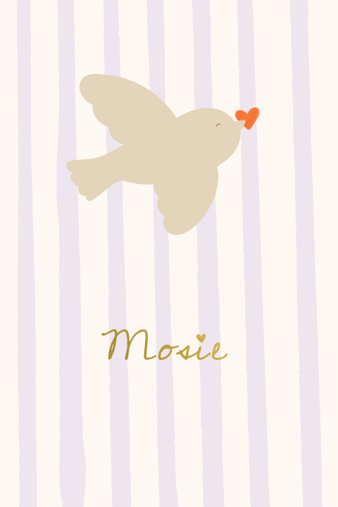 Geboortekaartje meisjes lila streepjes vogel hartje goudfolie
