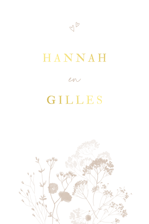 Trouwkaart met beige droogbloemen klassiek strak