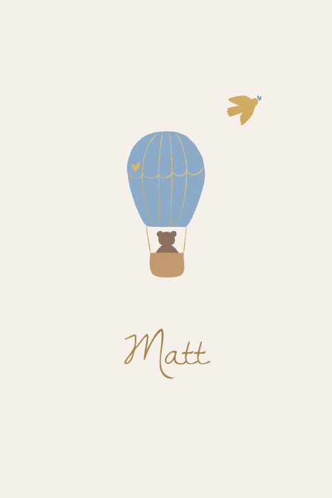 Geboortekaartje aquarel luchtballon vogel teddybeer silhouet folie