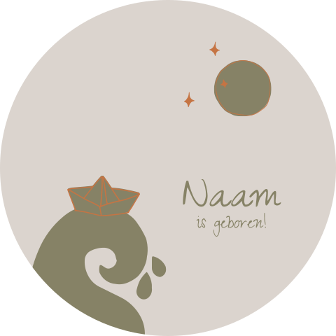 Ronde raamsticker met bootje op golf en maan met sterren