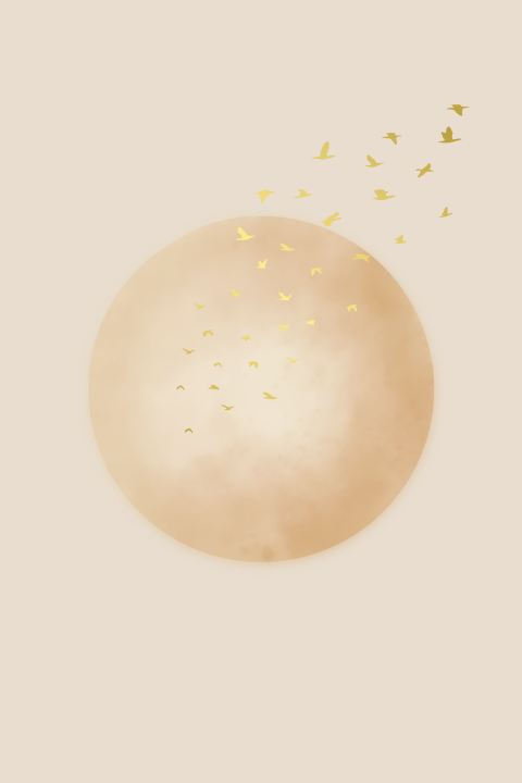Luxe poster babykamer grote aquarel zon vogels zomer goudfolie