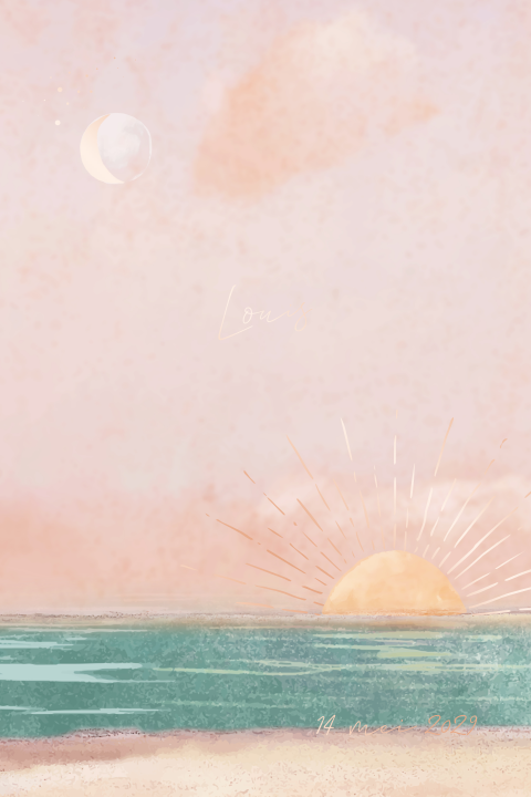 Dromerig geboortekaartje zon zee strand watercolor koperfolie