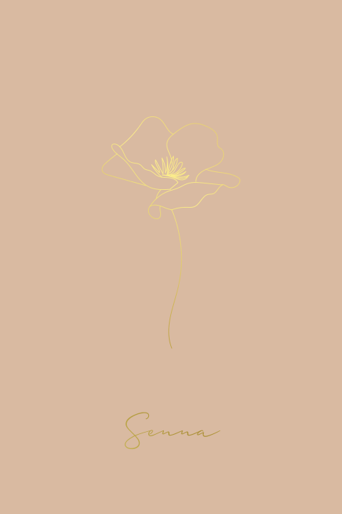 Minimalistisch geboortekaartje meisje met lijntekening van klaproos
