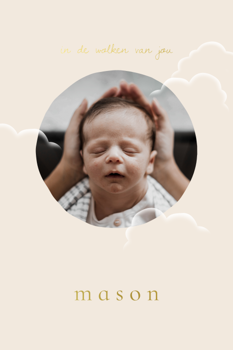 Minimalistisch geboortekaartje foto goudfolie lief tekstje