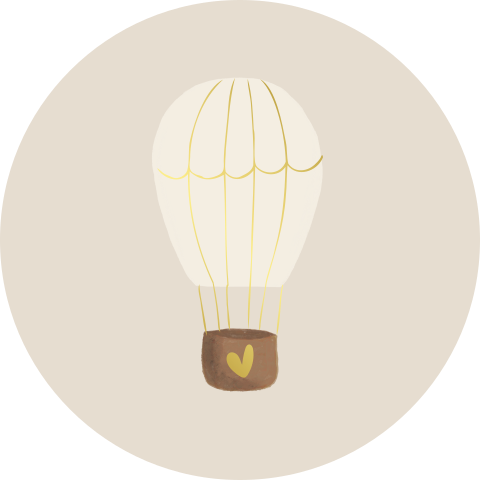 Sluitzegel 35mm rond geboortekaartje beige luchtballon goudfolie
