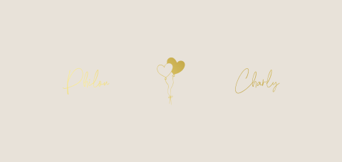 Minimalistisch tweeling geboortekaartje met hartjesballon in goudfolie