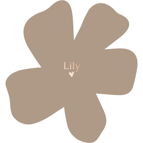 Unieke bloemenvorm (stans) geboortekaartje met hartje in rosegoudfolie