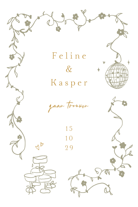 Mooie originele trouwkaart speels handgetekend illustraties