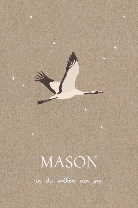 Lief minimalistisch kraft geboortekaartje kraanvogel sterren
