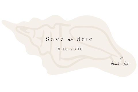 Save the date trouwkaart schelpvorm zandkleur chique speels