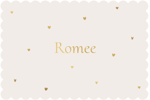 Liggend golfjes geboortekaartje hartjes mat goudfolie