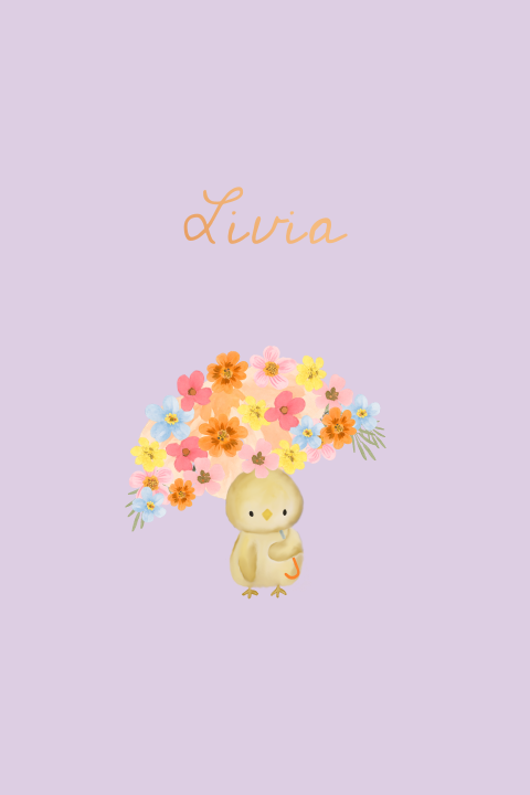 Bloemen geboortekaartje kuikentje meisje lente koperfolie