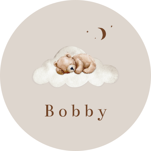 Raamsticker rond baby geboren knufelbeer slapend wolkje