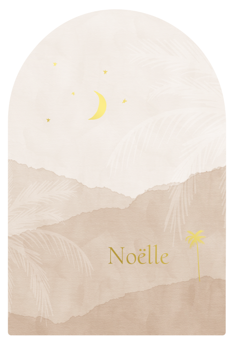 Boogvorm geboortekaartje met palmbladeren palmboom goudfolie