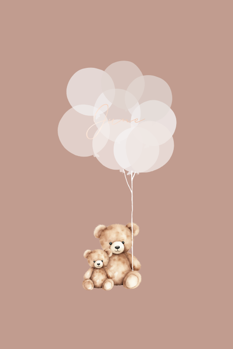 Geboortekaartje lief knuffelbeer ballonnen aquarel beige zand folie