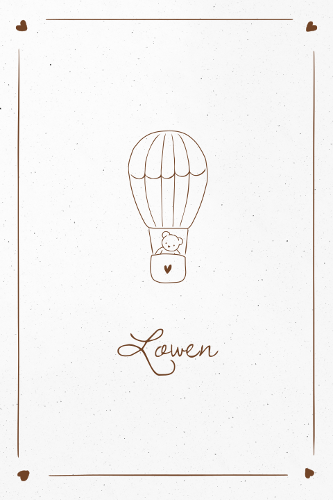 Geboortekaartje lijntekening luchtballon knuffelbeer duurzaam