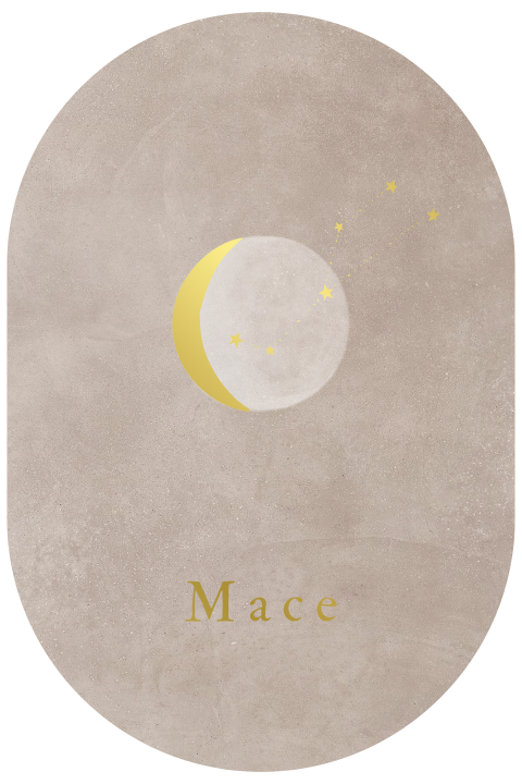 Minimalistisch ovaal geboortekaartje maanfase en sterrenbeeld