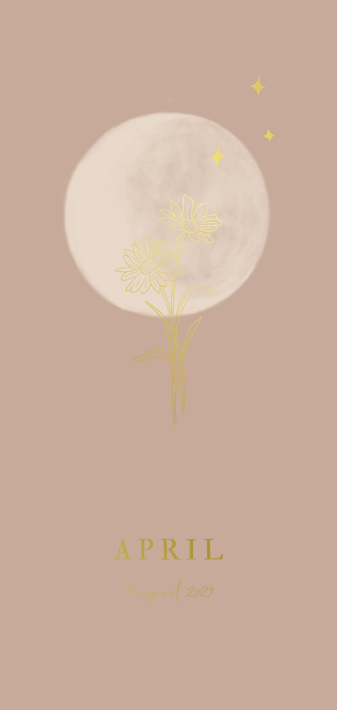 Geboortebloem april madeliefjes geboortekaartje meisje beige goudfolie