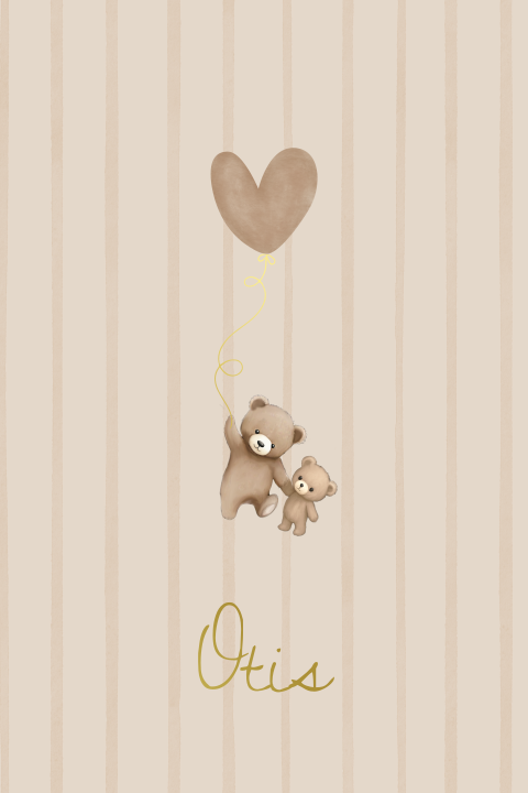 Geboortekaartje strepen teddybeer broertje zusje hartjesballon folie