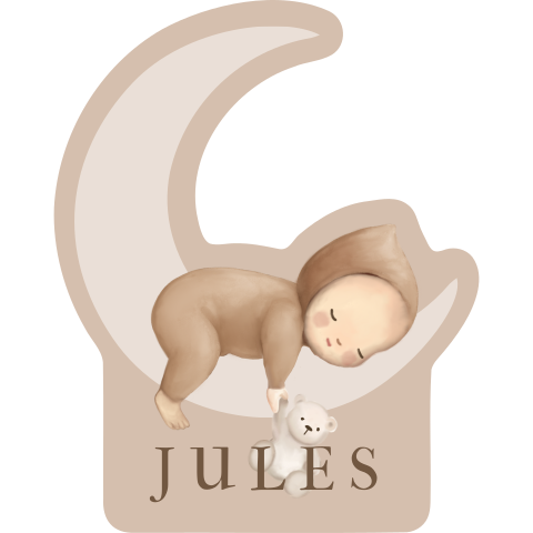 Tuinbord unieke vorm maan baby slapend aquarel zandkleurig