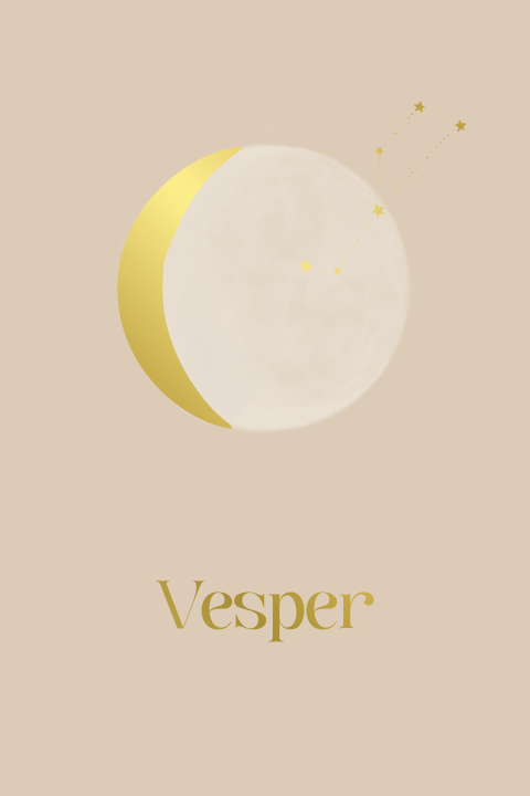 Luxe poster babykamer met maanstand en sterrenbeeld in goudfolie