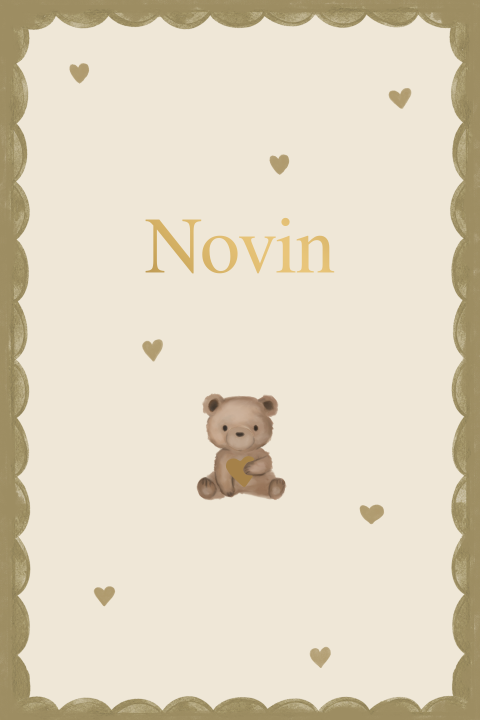 Stoer lief geboortekaartje aquarel hartjes teddybeer matfolie