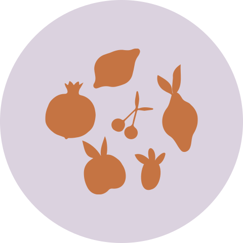 Lila sluitzegel met fruit silhouettes