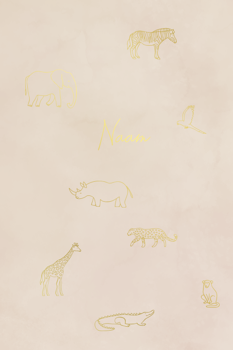 Poster kinderkamer met afrika dieren in goudfolie