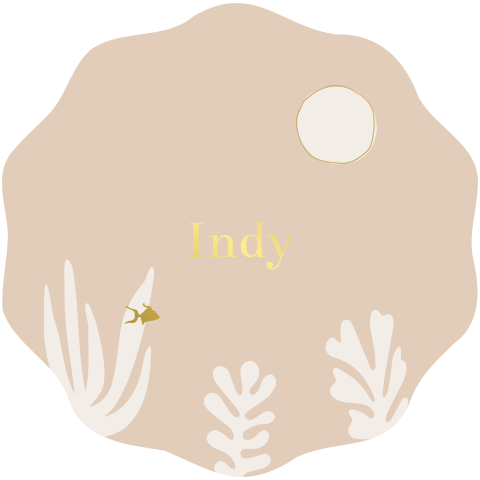 Golvend geboortekaartje met koraal en vis in regenboogfolie