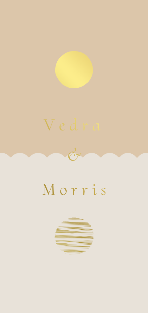 Tweeling geboortekaartje zon en ondergaande zon spiegel in goudfolie