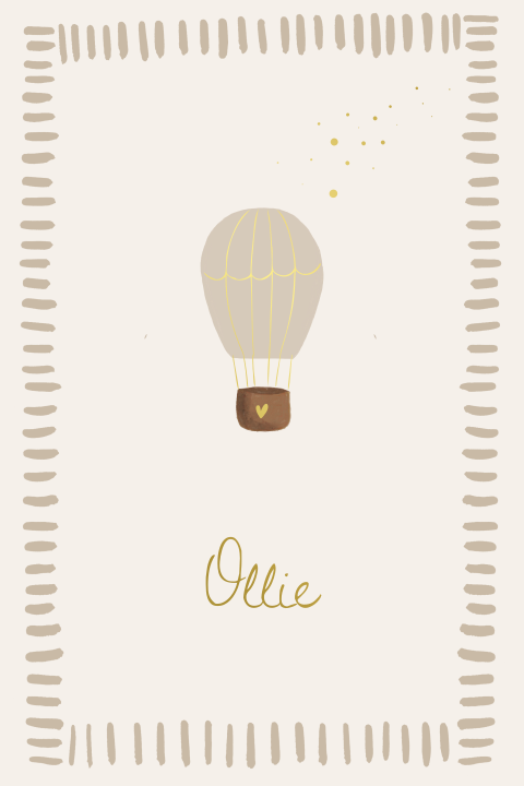 Geboortekaartje strepen trendy aquarel beige luchtballon folie