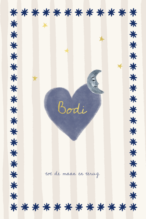 Eclectic bohemian sterrenframe geboortekaartje maan border goudfolie