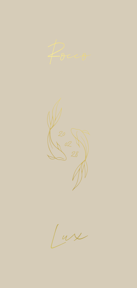 Langwerpig dubbel geboortekaartje tweeling vissen yingyang goudfolie